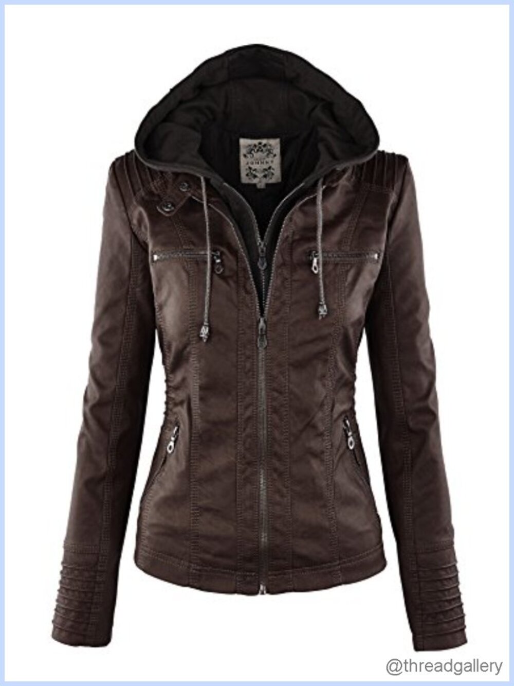 Faux Leather Motorcycle Jacket with Removable Hood, Women's Biker Coat